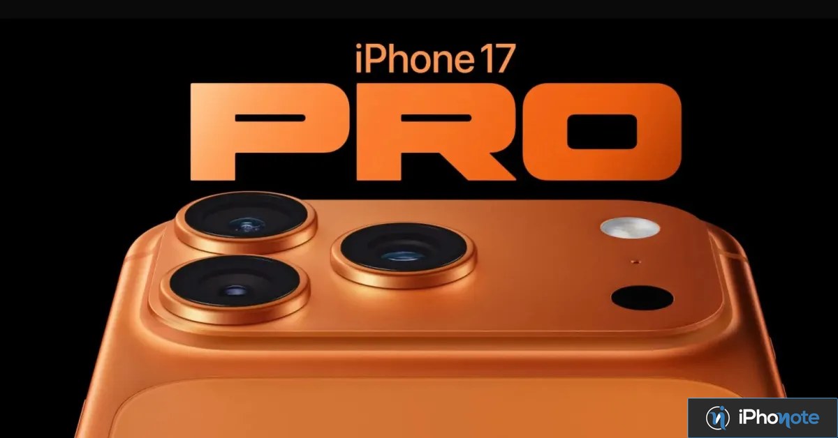 Rendu d’un iPhone 17 Pro orange vu de dos