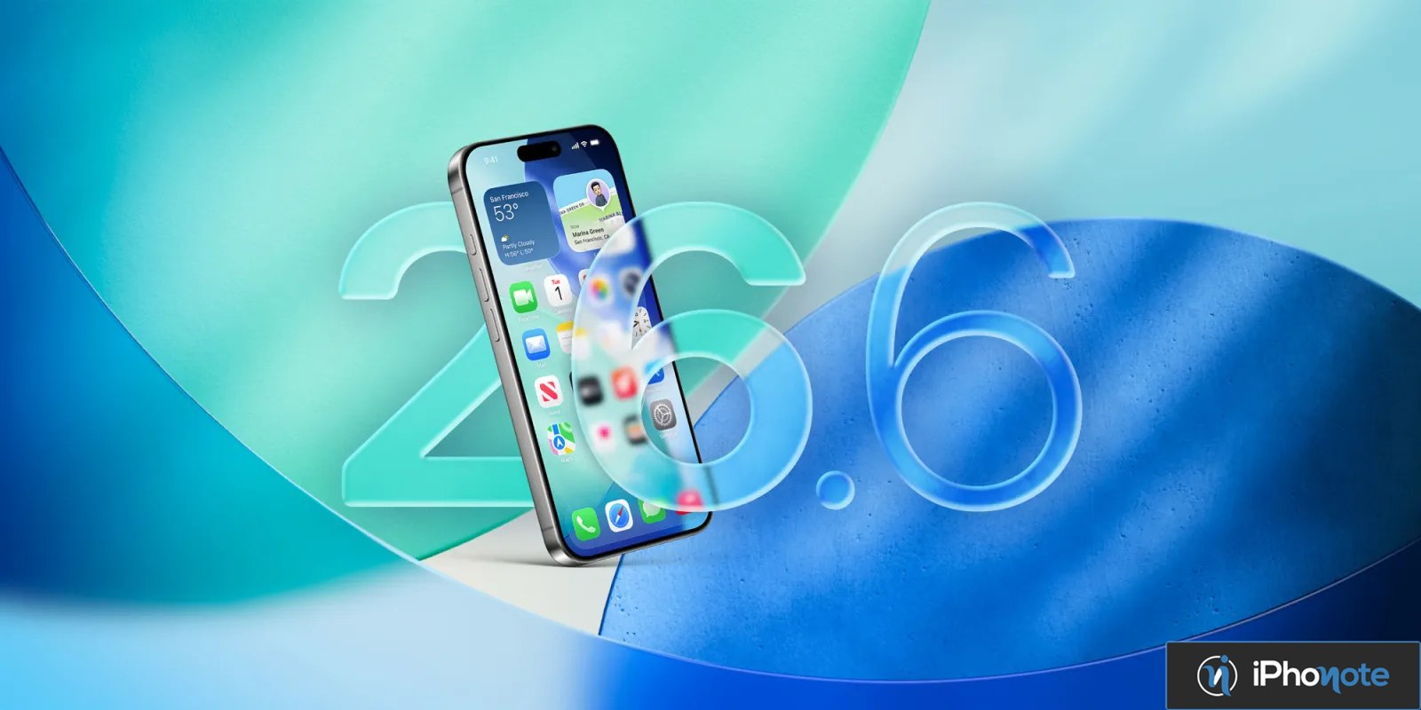 iPhone affichant iOS 26 devant un arrière-plan coloré