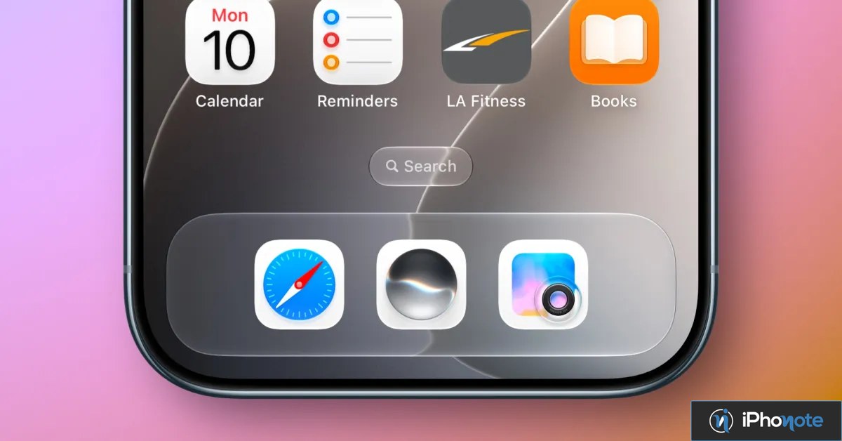 Écran d’accueil d’un iPhone montrant les nouvelles icônes Safari et Siri