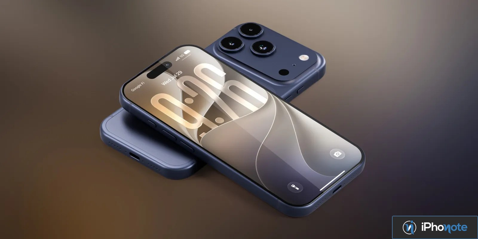 Rendu produit d’iPhone bleus présentant le design d’iOS 27