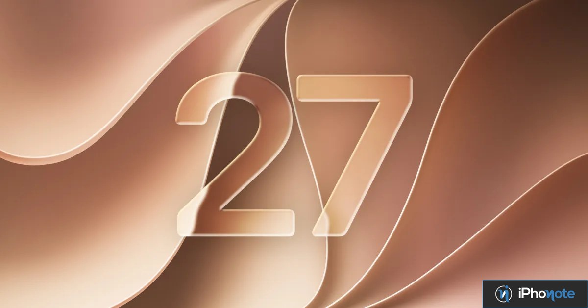 Illustration officielle d’iOS 27 avec chiffres tridimensionnels sur fond abstrait
