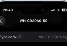 Écran iPhone indiquant la norme Wi-Fi 6 utilisée