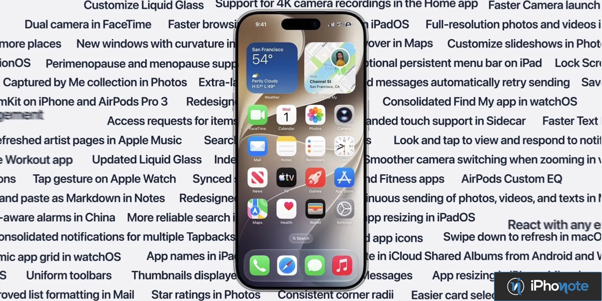 iPhone affichant l’écran d’accueil d’iOS 27 et ses nouveautés