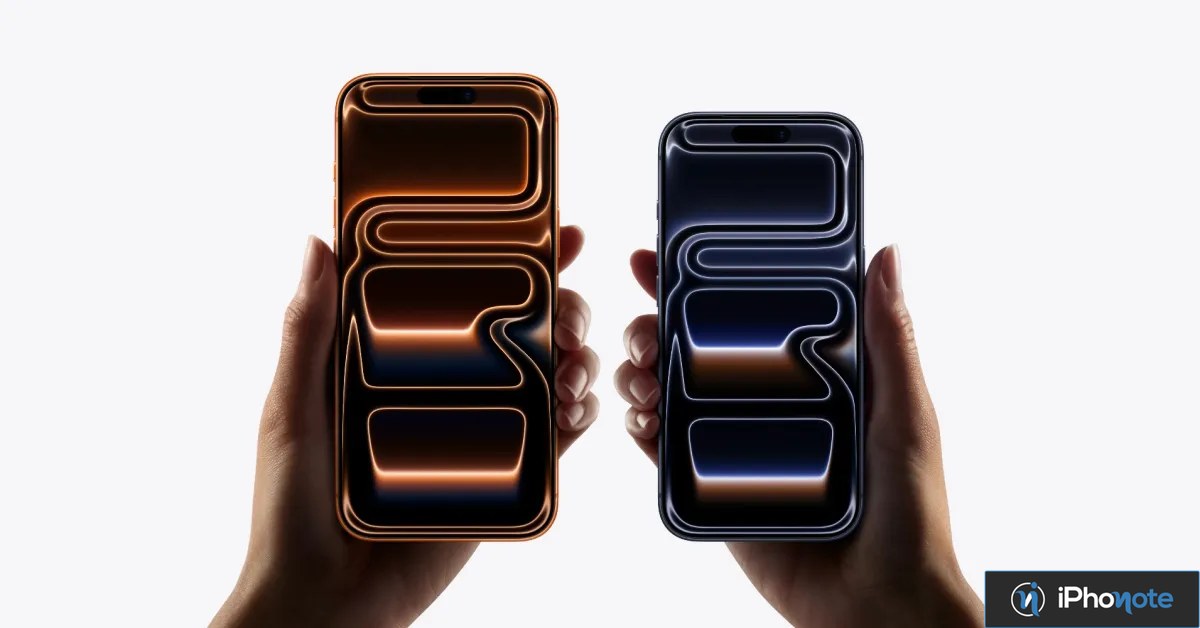 Deux smartphones Apple tenus côte à côte, aux écrans orange et bleu