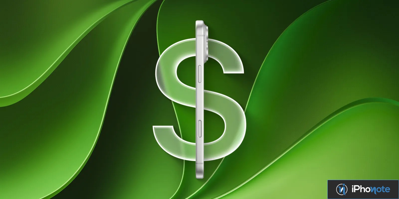 Rendu d’un iPhone de profil associé à un symbole dollar