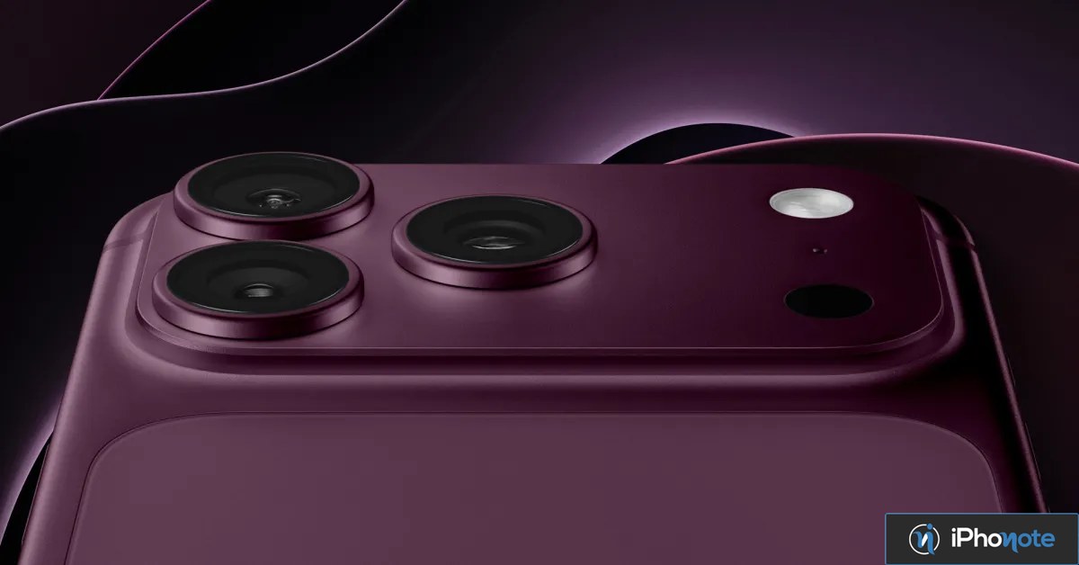Gros plan sur le dos d’un iPhone Pro couleur bordeaux