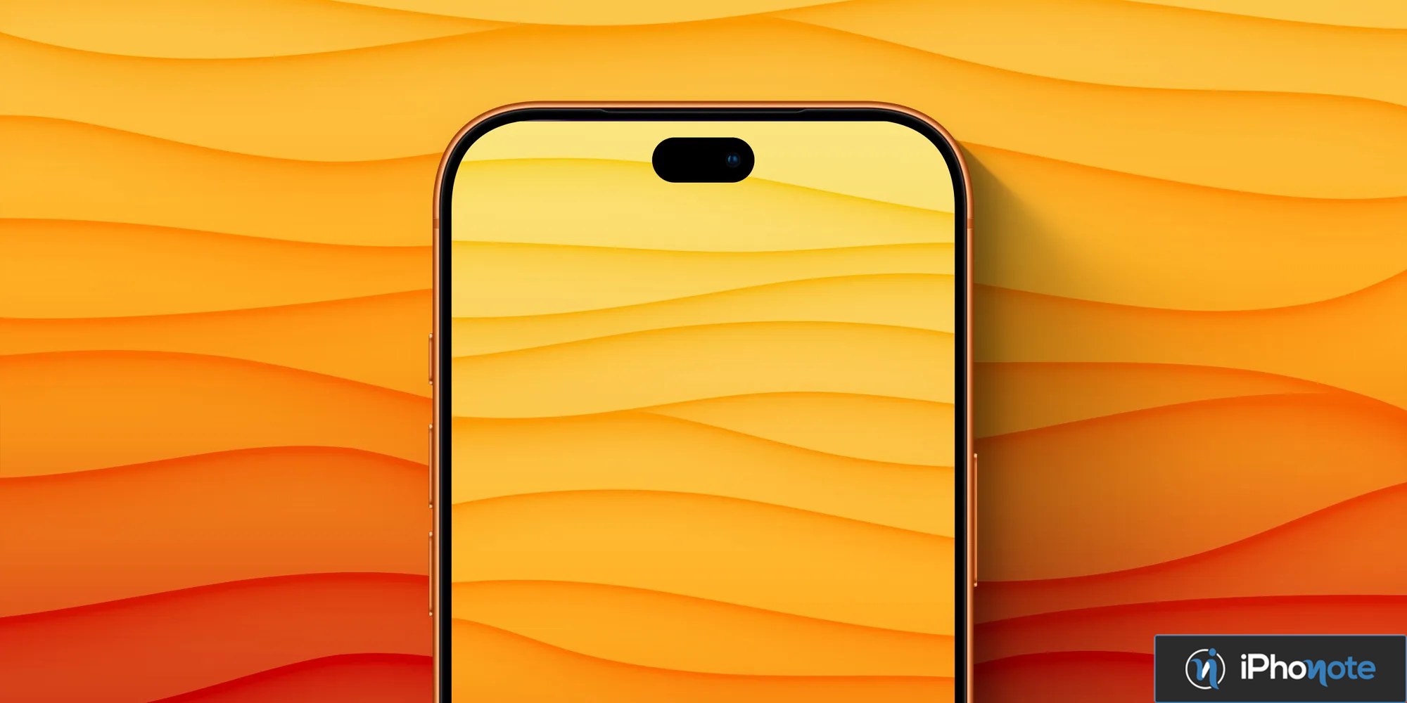 Vue rapprochée d’un iPhone orange avec écran et Dynamic Island