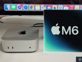 Mac mini et Mac Studio : Apple passe aux M6 et M5 Ultra Mac mini Apple affichant une illustration de puce M6