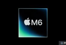 Apple M6 : une puce 2 nm et 12 cœurs pour le Mac mini Rendu du processeur Apple M6 sur fond noir lumineux