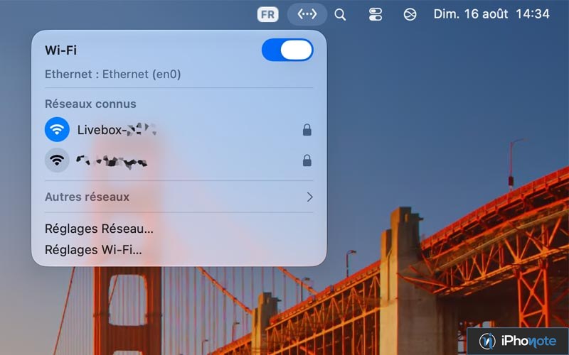 Illustration : Ethernet peut remplacer le Wi-Fi dans la barre de menus de macOS 27