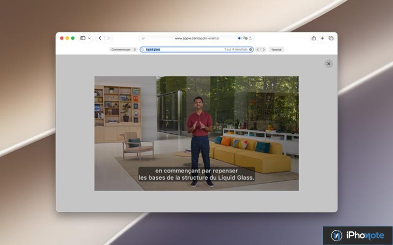 Illustration : Safari 27 peut chercher dans les sous-titres d'une vidéo