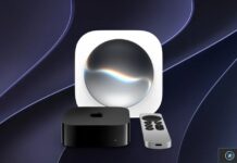 Apple TV : tvOS 27 laisse entrevoir un nouveau Siri Apple TV 4K et sa télécommande devant une illustration de Siri