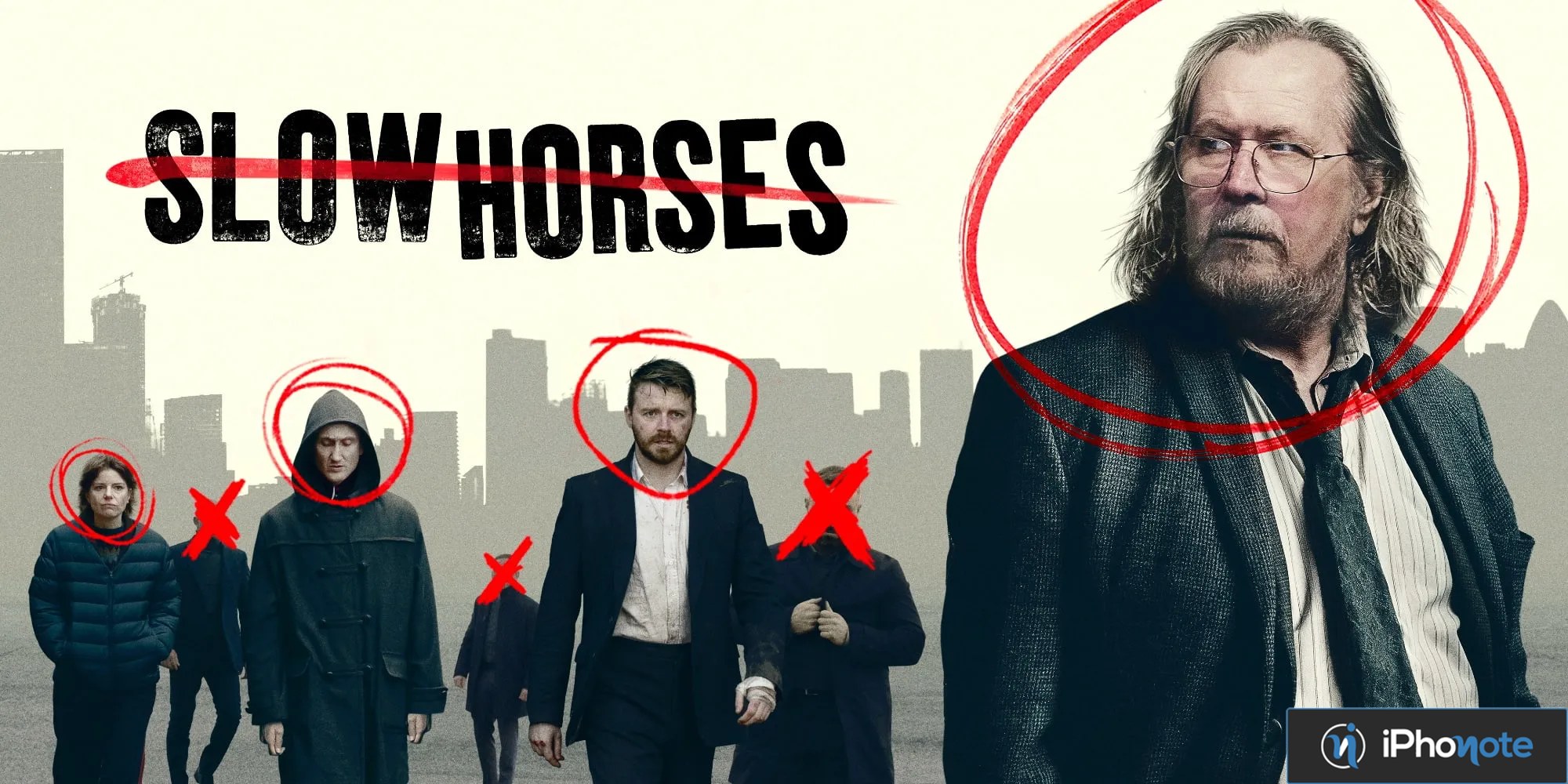 Illustration de Slow Horses montrant plusieurs personnages de la série