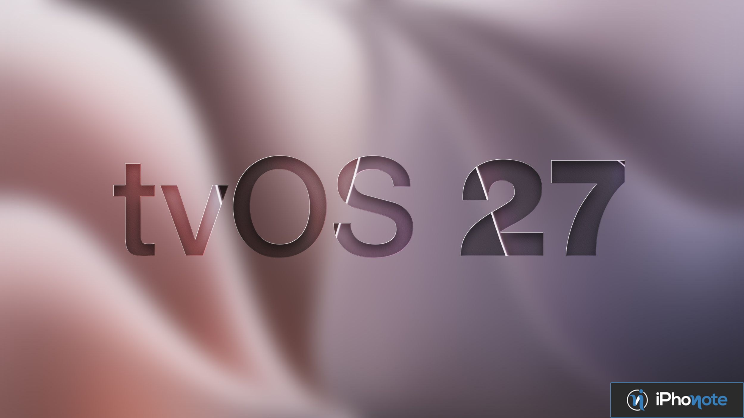 Illustration graphique affichant le texte tvOS 27 sur fond abstrait