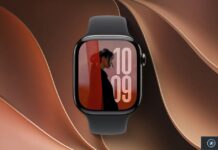 Apple Watch noire affichant un cadran photo aux grands chiffres