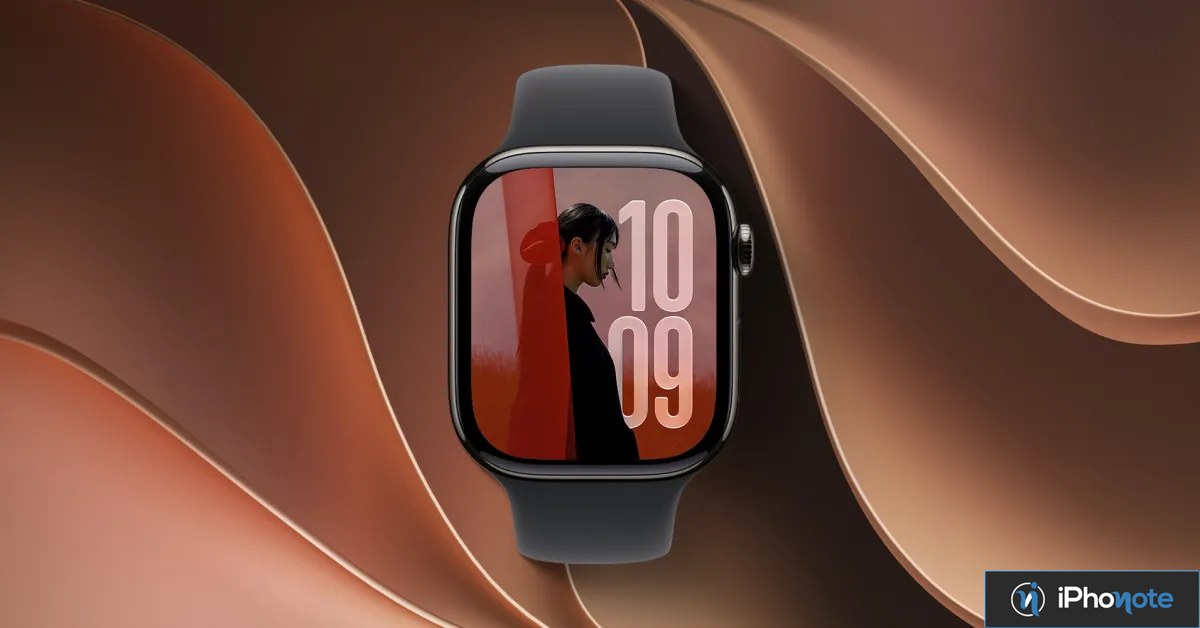 Apple Watch noire affichant un cadran photo aux grands chiffres